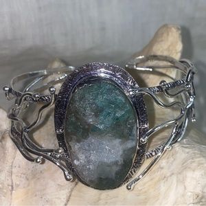 Gorgeous Rough Green Amethyst statement branch cuff